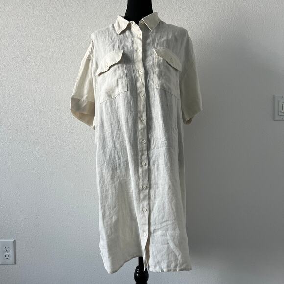 J Crew Utility Shirt Dress In Linen Medium Natural - Picture 1 of 12
